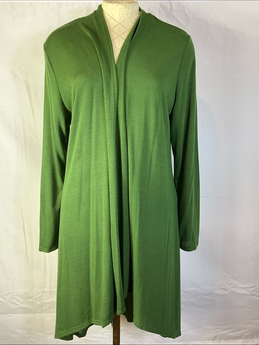 Azules Open Front High Low Long Sleeve Olive Green Cardigan Size XL New